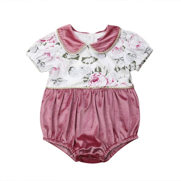 

fashion newborn baby bibs girl soft cotton party floral printing romper jumpsuit flower children clothes summer outfit sunsuit, Blue