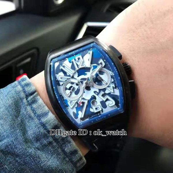 

men's collection pvd black steel case blue white dial v 45 cc dt camou mc (bl) automatic mens watch camouflage watches leather strap, Slivery;brown
