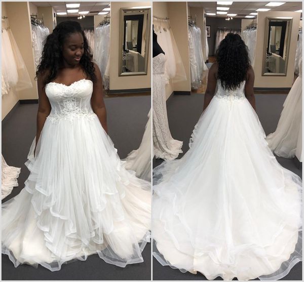 

2019 plus size african wedding dresses black girls sweetheart lace ruffles tieres bridal gowns beach bohemain robe de mariÃ©e, White