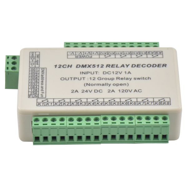 WS-DMX-Relay-12ch 12 kanal DMX512 Decoder Anahtar Sinyal LED Denetleyici Röle Çıkışı Yalnızca Sinyal Kontrolü Girişini Kullan 12V
