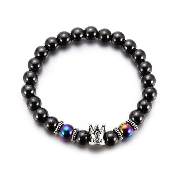 

fashion vintage women luxury elegant men women magnet stone elastic rope beads bracelets beaded strands jewelry, Black