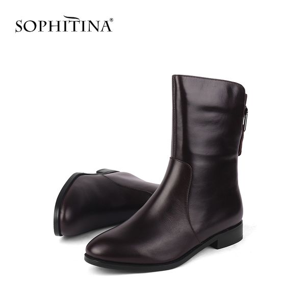 

sophitina new women's boots genuine leather comfortable round toe square heel solis shoes fashion design boots c210, Black