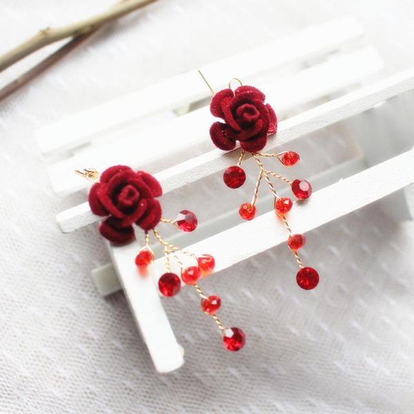 

charming red rose pierced earrings for wedding prom, Golden