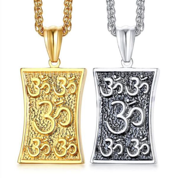 

stainless steel yoga pendant necklace india religious lotus sign necklaces jewelry for men women tag, Silver
