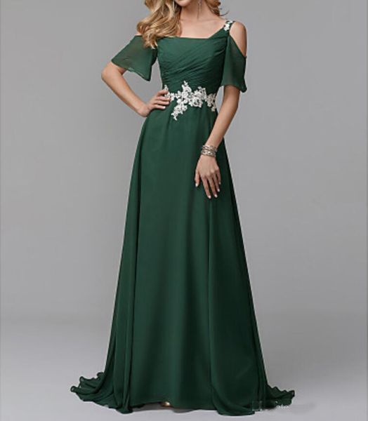 

Hot A-line Chiffon Short Sleeves Mother's Dresses Appliques Lace Mother Of The Bride Dresses Plus Size Evening Party Gowns