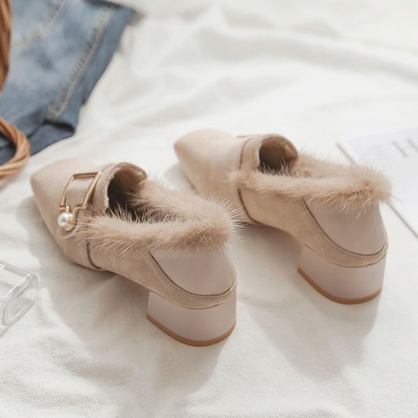 

2019 autumn and winter new net red lazy hair shoes plus velvet peas shoes wild with thick with fairy single women, Black