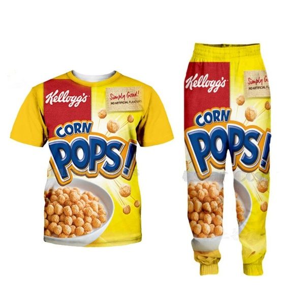 

new fashion women/mens candy snack bag chocolate sauce funny 3d print t-shirt + jogger pants casusal tracksuit sets se06, White;black