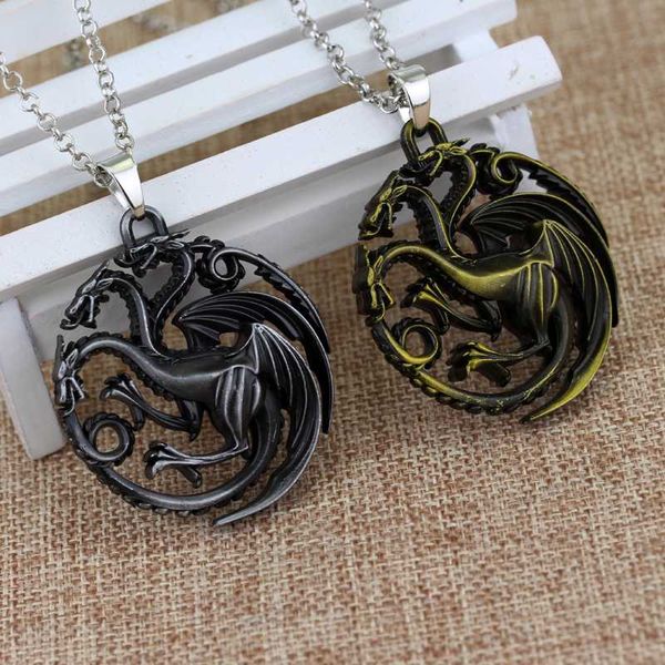 

daenerys targaryen three headed dragon pendant alloy necklace gift for fans movie jewelry ing, Silver