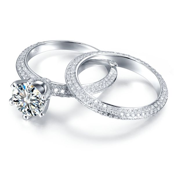 

5ct round brilliant cut ring set solid 14k white gold 6 prong setting for women's lady's engagement ring s200110, Slivery;golden