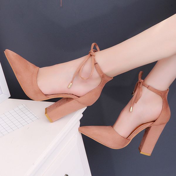 

2019 summer women shoes high heels gladiator sandals pearl buckle strap women pumps point toe pink nude sandalia feminina, Black