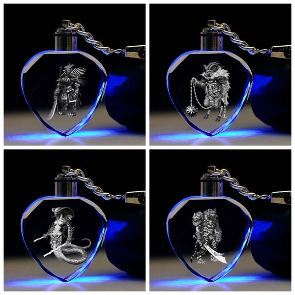 

ivyye chinese zodiac role heart shaped anime led key chains figure keyring crystal toy keychain light keyholder gifts new, Silver