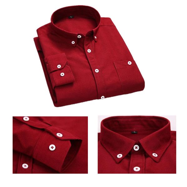 

spring popular korean literary youth loose casual solid color corduroy shirt men's long sleeve shirt with pocket design, White;black