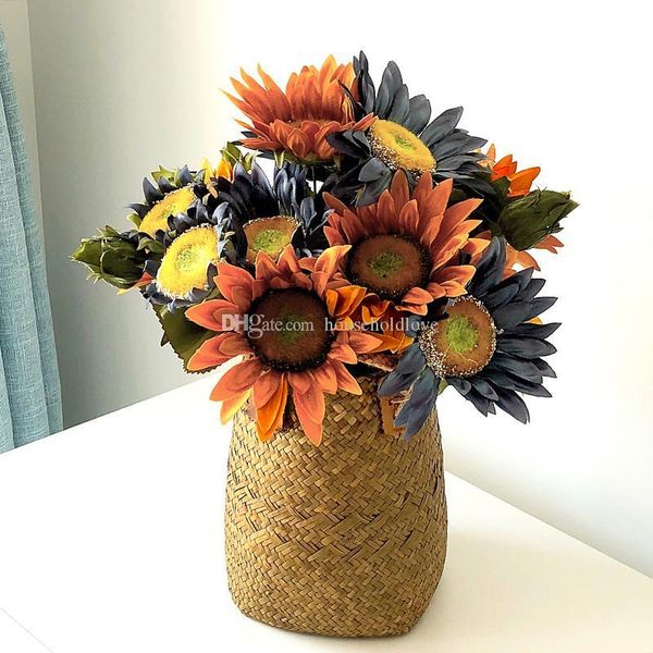 

vintage nordic natural handmade straw vase flowers basket living room decoration dried flower arrangement flower basket weaving flower pot