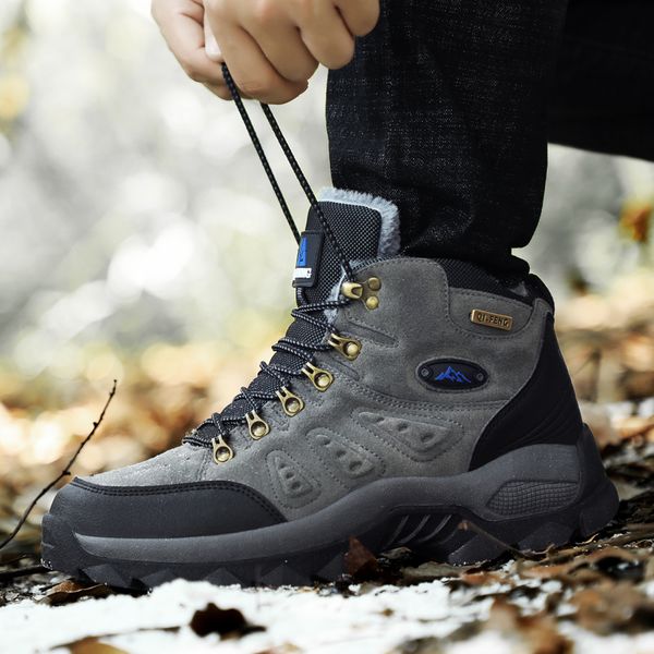 

mens boots with fur winter outdoor shoes warm rubber ankle botas anti-slip cow suede snow boots men sneakers zapatos hombre 2019, Black