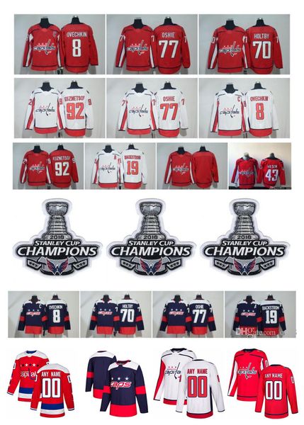 

nhl washington capitals jersey 8 alex ovechkin 43 tom wilson 19 nicklas backstrom 70 braden holtby 77 tj oshie 92 kuznetsov hockey jersey, Black;red