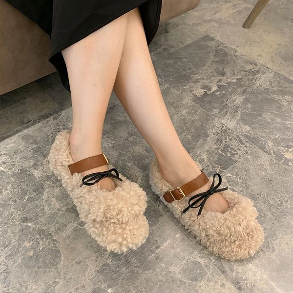 

casual woman platform shoes loafers fur dress flats women round toe shallow mouth 2019 fashion women's new modis lace-up solid, Black