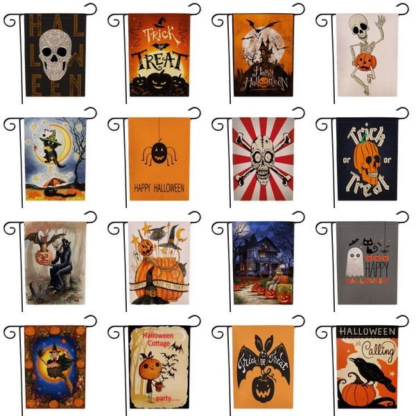 

halloween garden flag pumpkin skeleton double-sided printed garden decoration flag flax outdoors halloween decorations 59 styles