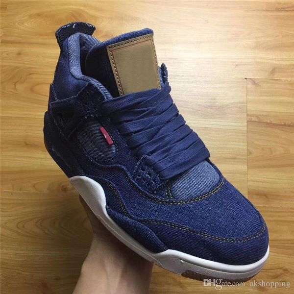 

2019 new authentic 4 blue denim white black jean basketball shoes for men iv sports sneakers ao2571-401 with original box