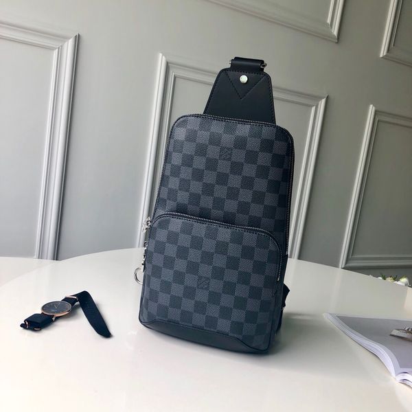 

classic canvas leather women belt bag women genuine leather handbag real leather men backpack message bag 20-31-10cm n41719, Black