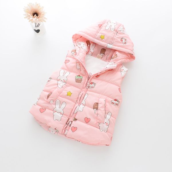 

sleeveless jackets winter cartoon ribbit printed thick princess hooded girls vest kids jackets warm baby girls waistcoat 2-8t, Blue