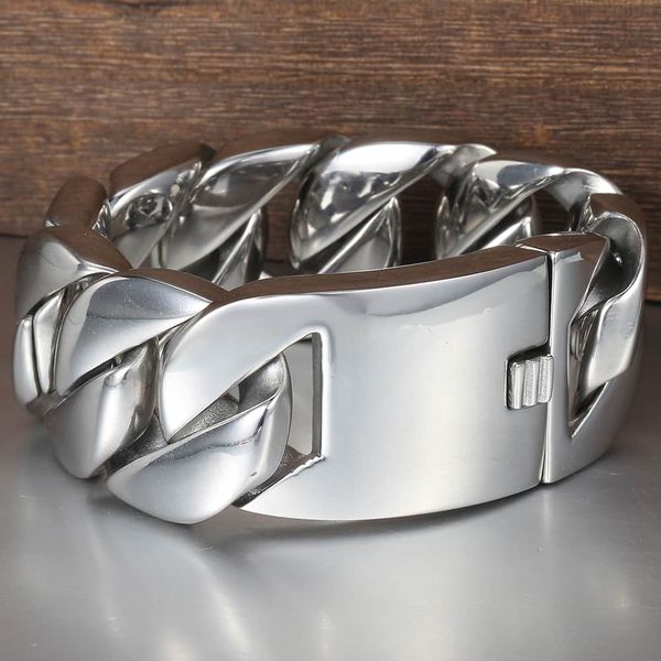 

davieslee 31mm 21cm polished 316l stainless steel bracelet for men silver color curb cuban link men's jewelry dlhb23, Golden;silver