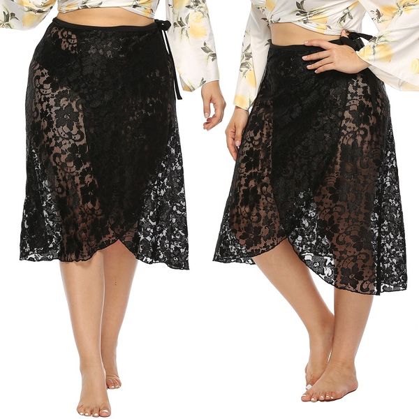 

2019 new black lace plus size beach cover up bikini swimwear cover up sarong wrap pareo skirt swimsuit, Blue;gray