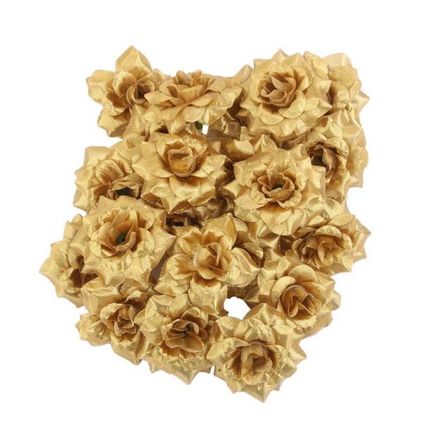 

50 pcs silk roses artificial wedding clips wedding decoration flower head (golden