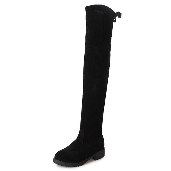 

winter new women faux thigh high over knee stretch high heels fashion martin boots woman ladies round head elasticity boots, Black