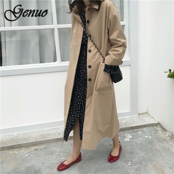 

women autumn long sleeve double breasted long trench coat female pocket straight shirt windbreaker femme hiver overcoat, Tan;black