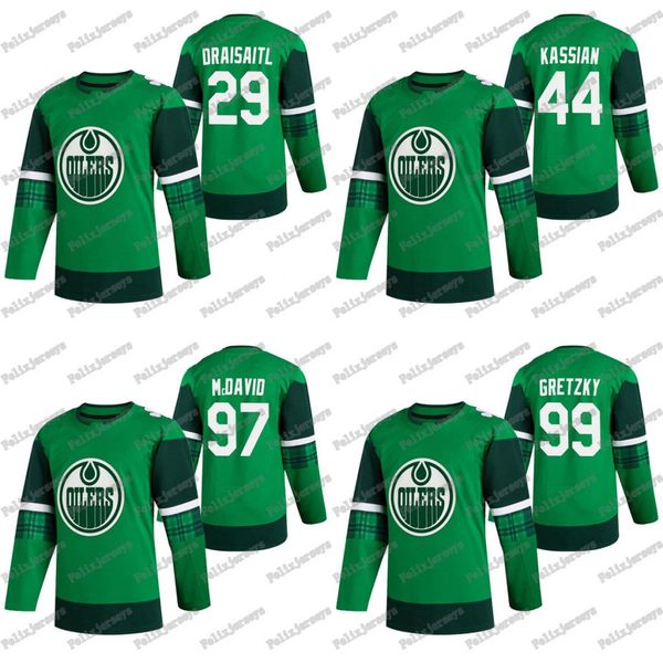 

77 oscar klefbom green 2020 st. patrick's day edmonton oilers leon draisaitl kassian oscar klefbom ethan bear ryan nugent-hopkins jerse, Black;red