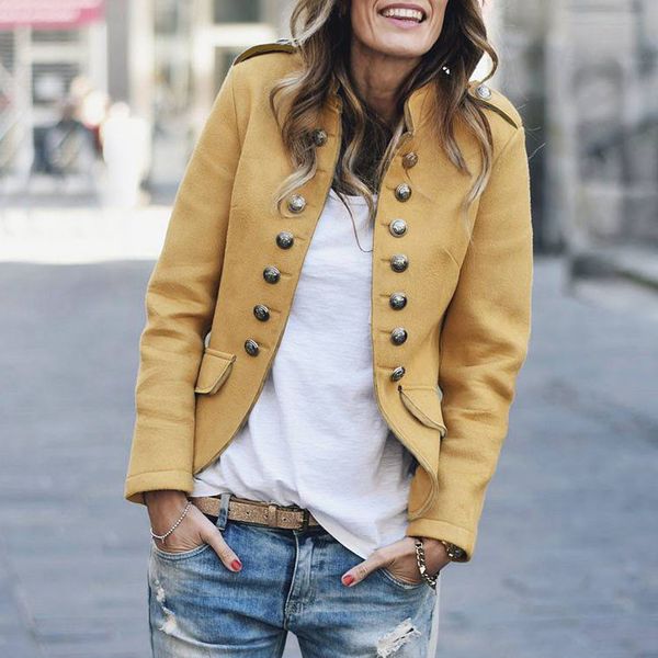 

2019 autumn summer women's casual long sleeve retro button pockets bomber jacket solid color coat outwear l0808, Black;brown