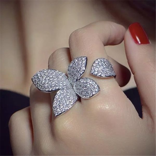 choucong Big Flower Promise Ring 925 Sterling Silber Micro Pave Diamant CZ Party Ehering Ringe für Frauen Schmuck Bestes Geschenk