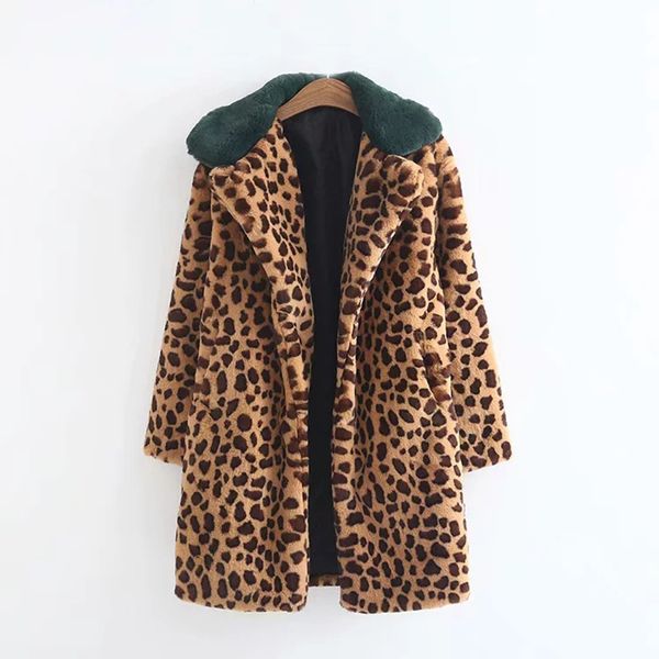 

women's fur & faux 2021 women overcoats winter warm thick coat leopard print lamb cashmere lapel jacket cardigan womens e55, Black