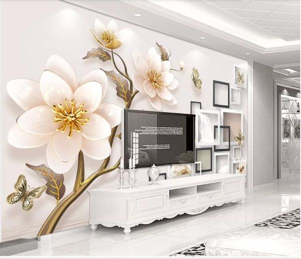 

пользовательские фото обои 3d аннотация оригинальный 3d тиснением жемчужина цветок лебедя фон росписи настенной живописи гостиная диван тв ф