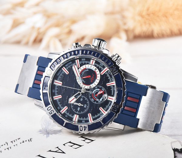 

wholesale mens luxury watch un all dial work chrono function designer watches quartz movement male sport military wristwatch, Slivery;brown