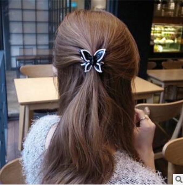 

60pcs/lot diy black brown abs fully-jewelled hair clip bowknot hair claw ponytail holder care styling tools ha788