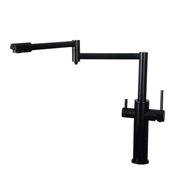 

Matt Black 3 Ways Kitchen Faucet Quality Brass Deck Mounted Kitchen Sink Water Mixer Brushed Nickel Drink Water Tap