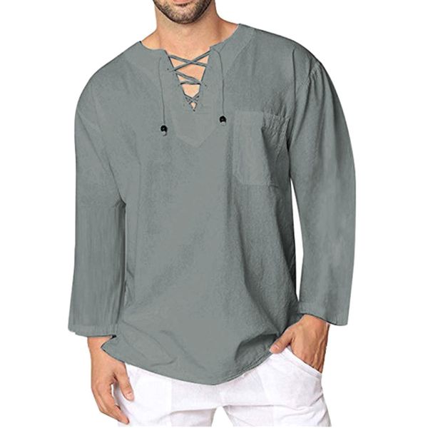 

mens linen shirt casual chicken eyes lace-up long sleeve beach loose fit jl, White;black