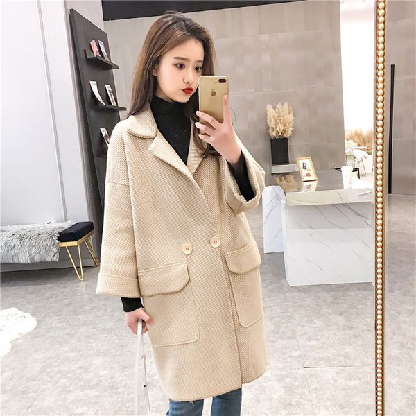 

fashion office lady long women wool coat solid slim winter jacket single breasted cashmere coat 2019 -85, Black