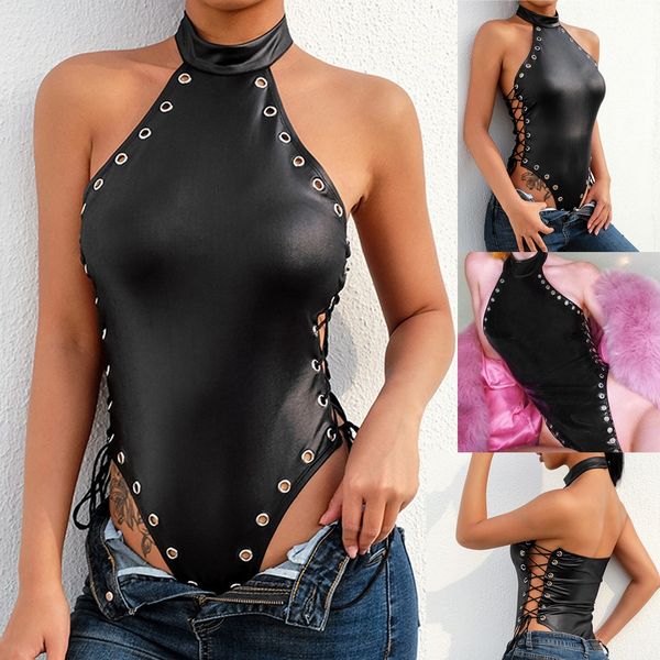 

porno corset leather lingerie women rivet backless underwear erotic babydoll teddy costumes langerie plus size 4xl, Black