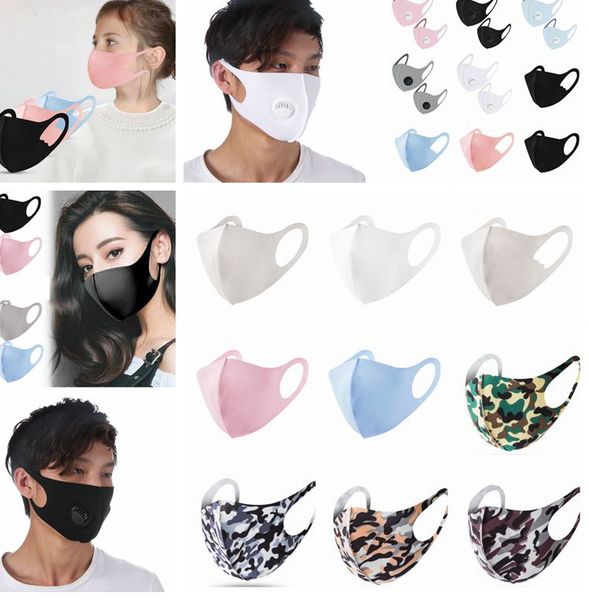 Ice шелк маска против пыли Face Cover РМ2,5 моющихся многоразовый дышащей маска Camo Ice Шелкового вентиляционного клапана для взрослых дети рта маски KKA7835