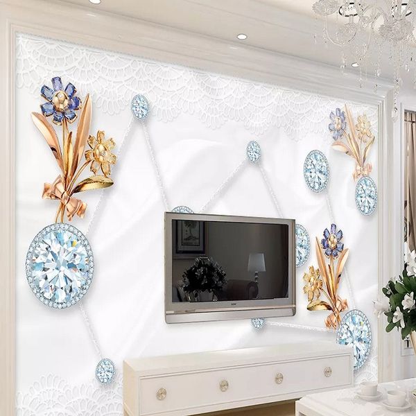 

custom large mural 3d wallpaper modern fashion creative luxury pearl gem flower golden abstract wall decor 5d embossed
