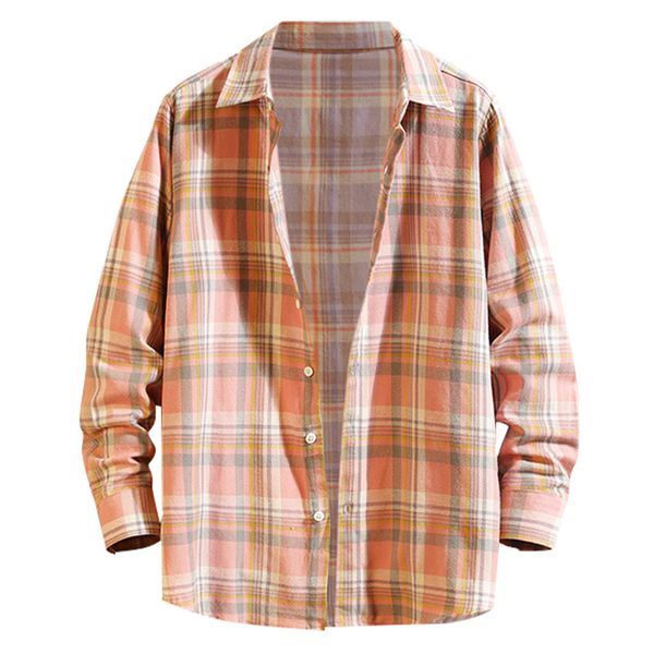

feitong men's autumn winter casual slim plaid long sleeve shirts beach blouse, White;black