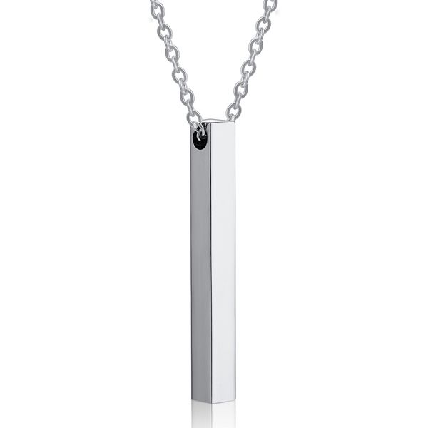 

titanium steel geometric cuboid long chain necklace luxury fashion simple personality customize lettering necklaces pendant jewelry, Silver