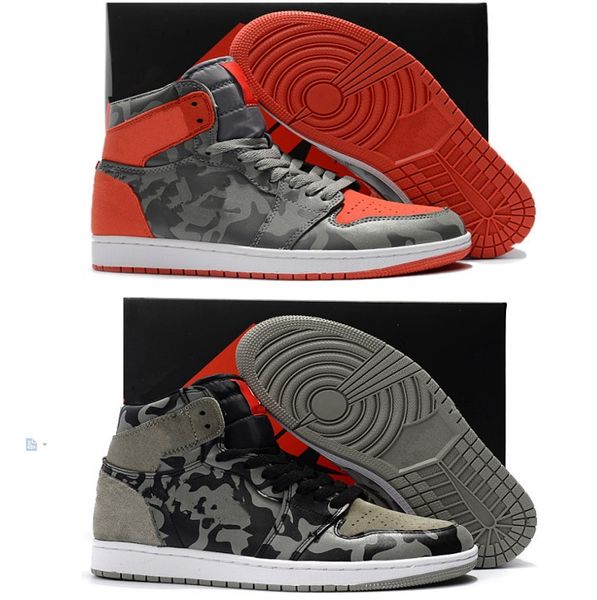 

2019 new 1s camo 3m reflect basketball shoes mens 1 high camouflage red grey sports sneakers with shoes box