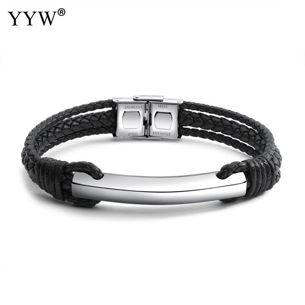 

fashion men's punk pu leather braided titanium steel bracelet black gold color plated wholesale good quality jewelry gift