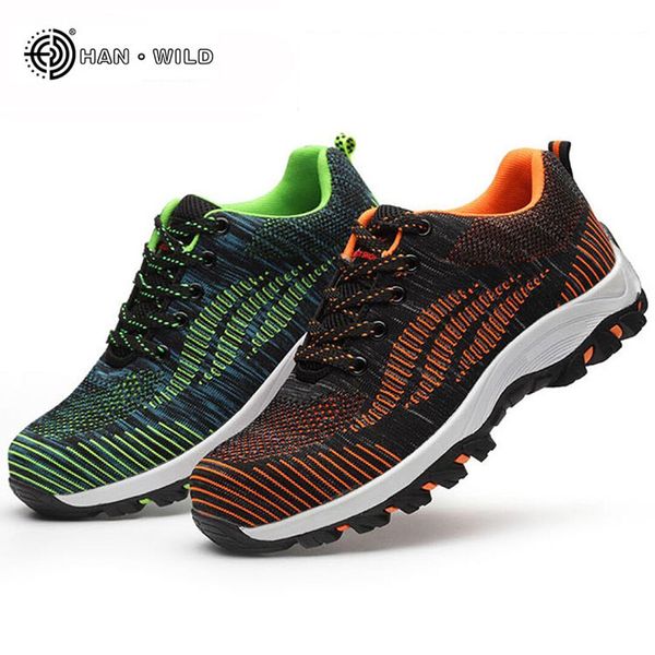 

men casual safety shoes spring mesh lace up steel toe shoe men's puncture proof labor insurance tenis work boots mens, Black