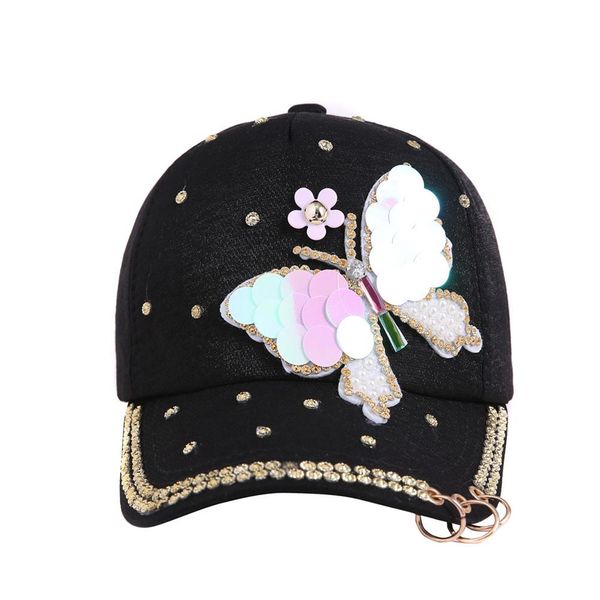 

fashion women baseball cap butterfly faux pearl sequins travel snapback sun cap hot, Blue;gray