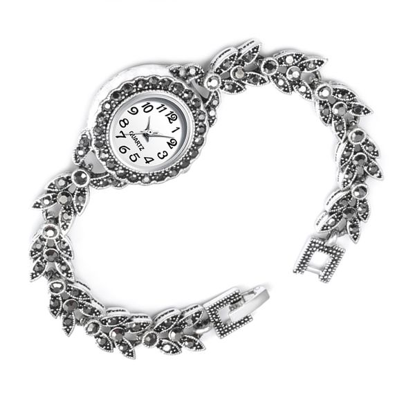 

2019 new fashion women watch vintage quartz watch women crystal antique silver bracelet gifts turkish jewelry woman montre femme, Slivery;brown