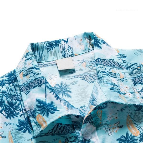 

casual loose cotton blend button down shirts blue mens beach hawaiian shirt tropical summer short sleeve shirt men brand clothing, White;black